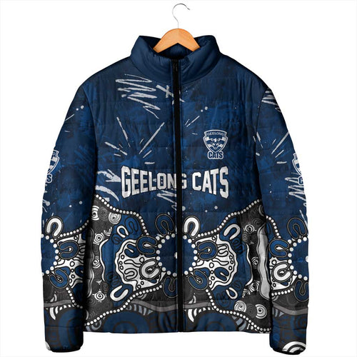 Personalized Geelong Cats Padded Jacket Aboriginal Dot Painting Graffiti Style