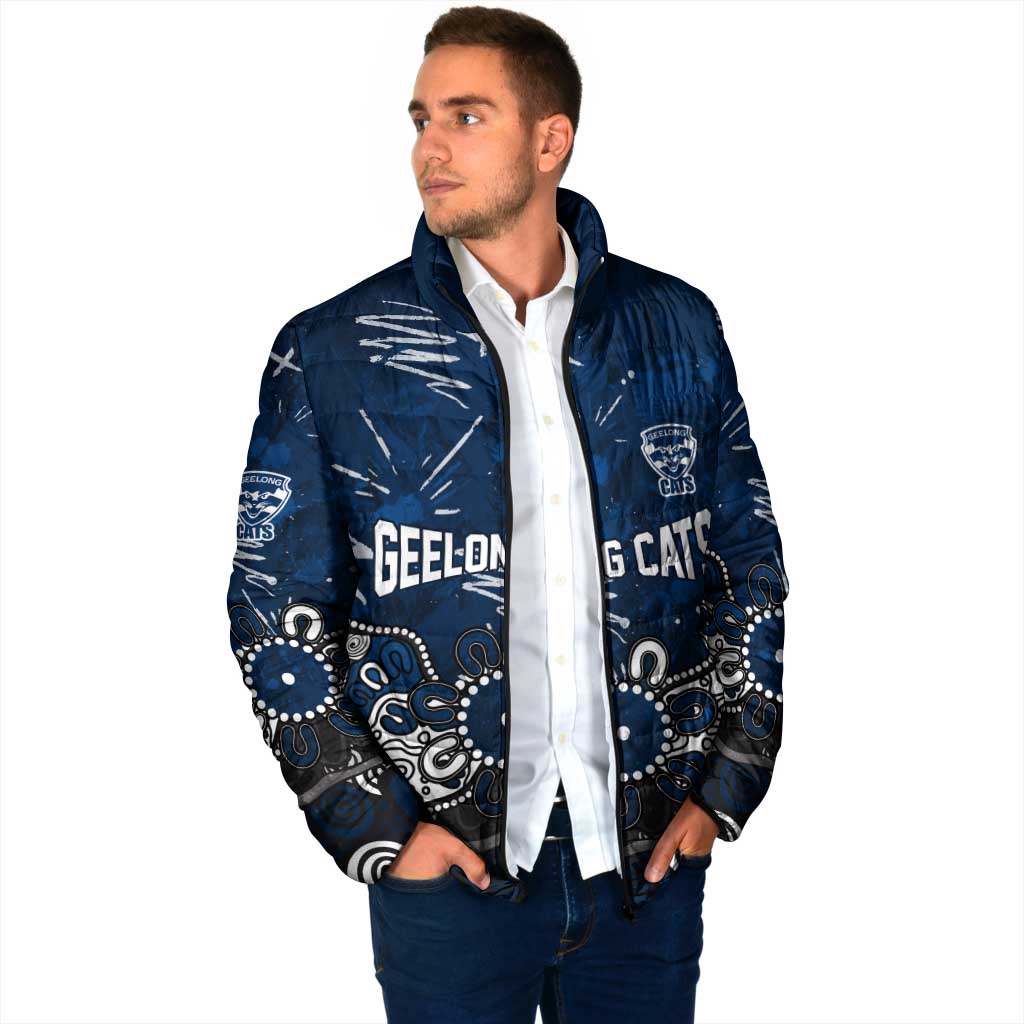 Personalized Geelong Cats Padded Jacket Aboriginal Dot Painting Graffiti Style