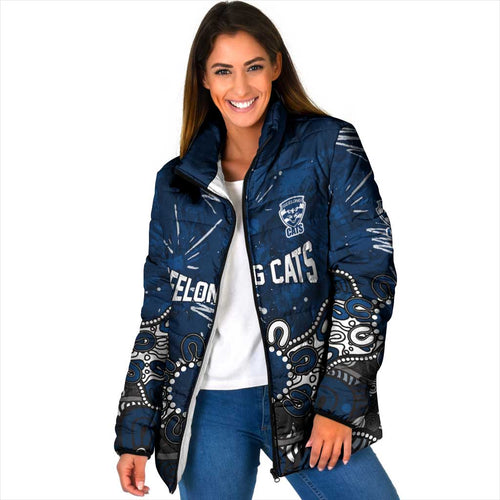 Personalized Geelong Cats Padded Jacket Aboriginal Dot Painting Graffiti Style