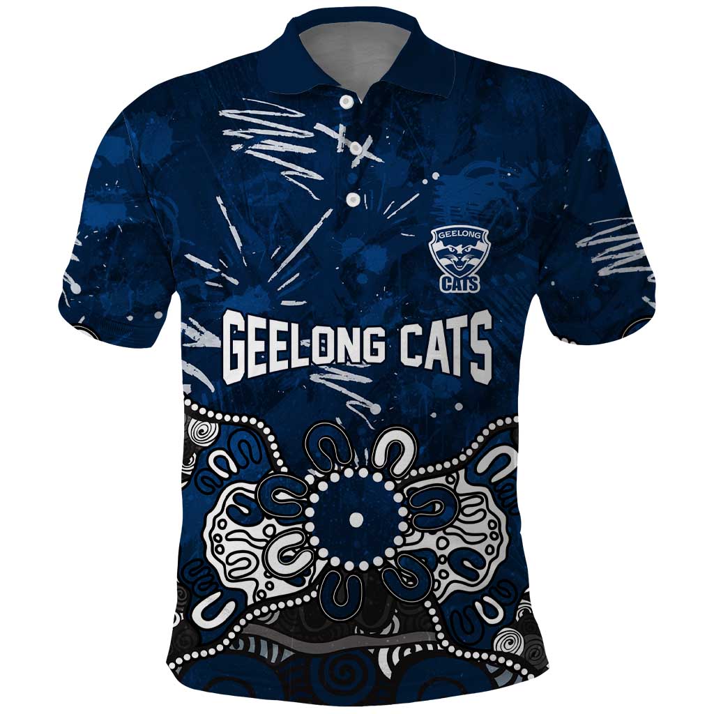 Personalized Geelong Cats Polo Shirt Aboriginal Dot Painting Graffiti Style