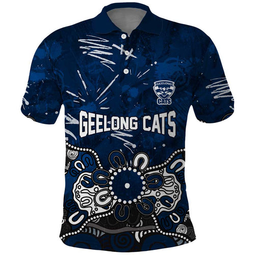 Personalized Geelong Cats Polo Shirt Aboriginal Dot Painting Graffiti Style