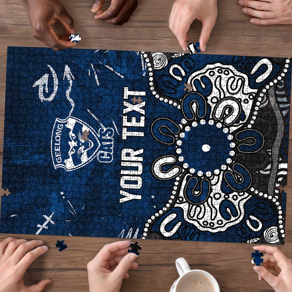Personalized Geelong Cats Puzzle Aboriginal Dot Painting Graffiti Style