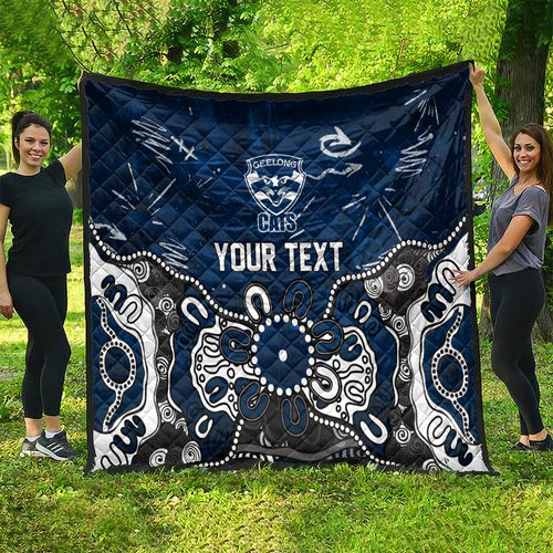 Personalized Geelong Cats Quilt Aboriginal Dot Painting Graffiti Style