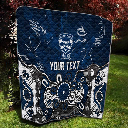 Personalized Geelong Cats Quilt Aboriginal Dot Painting Graffiti Style