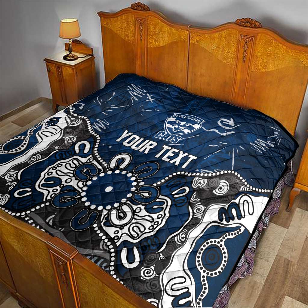 Personalized Geelong Cats Quilt Aboriginal Dot Painting Graffiti Style