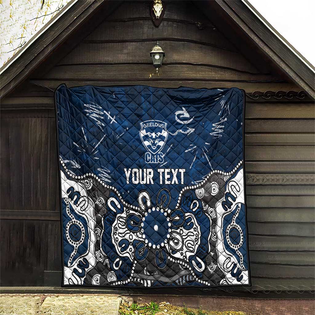 Personalized Geelong Cats Quilt Aboriginal Dot Painting Graffiti Style