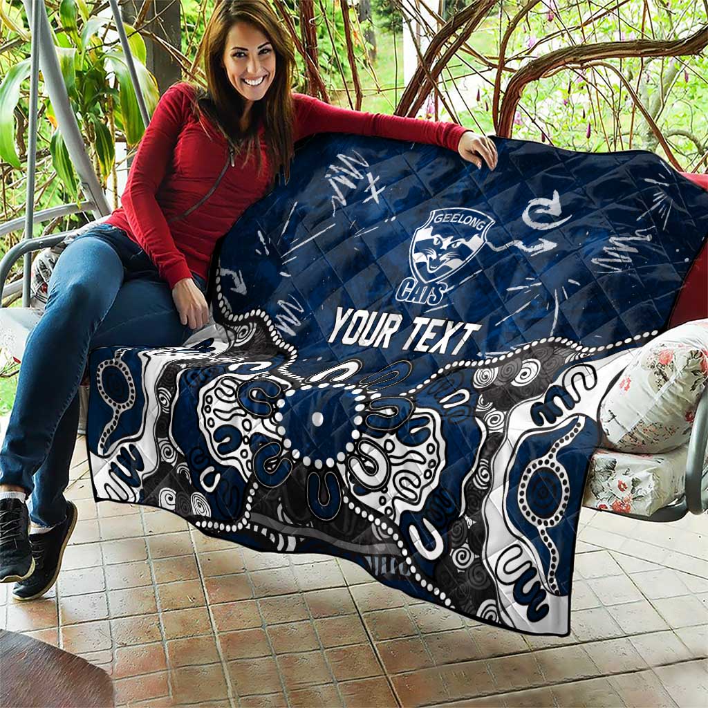 Personalized Geelong Cats Quilt Aboriginal Dot Painting Graffiti Style