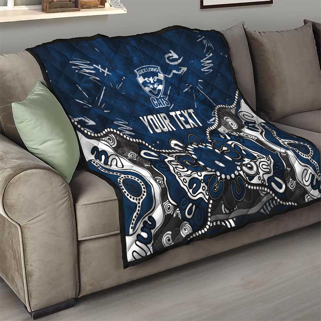 Personalized Geelong Cats Quilt Aboriginal Dot Painting Graffiti Style