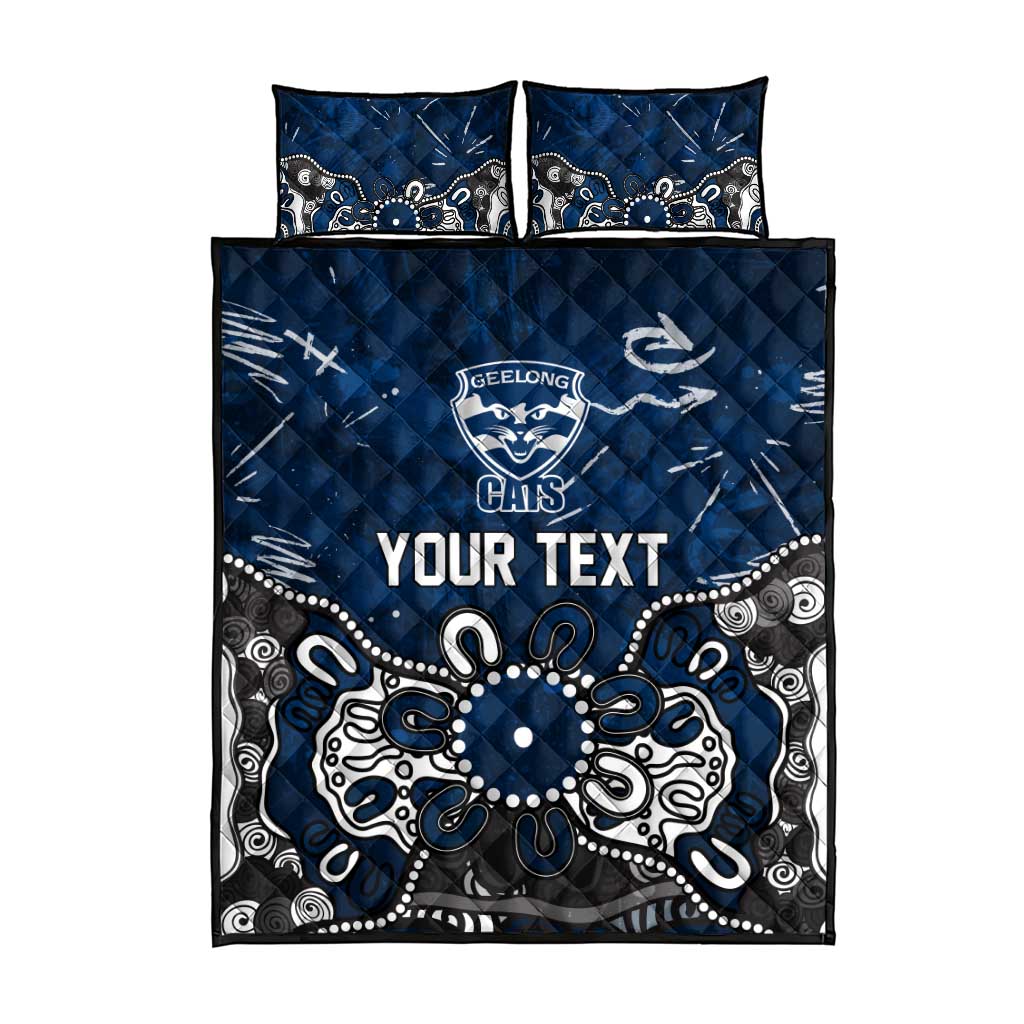 Personalized Geelong Cats Quilt Bed Set Aboriginal Dot Painting Graffiti Style