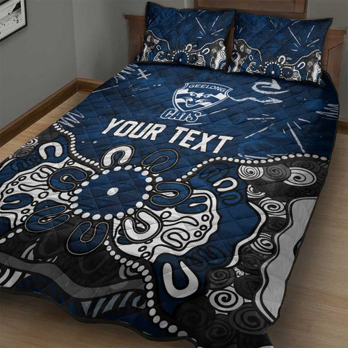 Personalized Geelong Cats Quilt Bed Set Aboriginal Dot Painting Graffiti Style