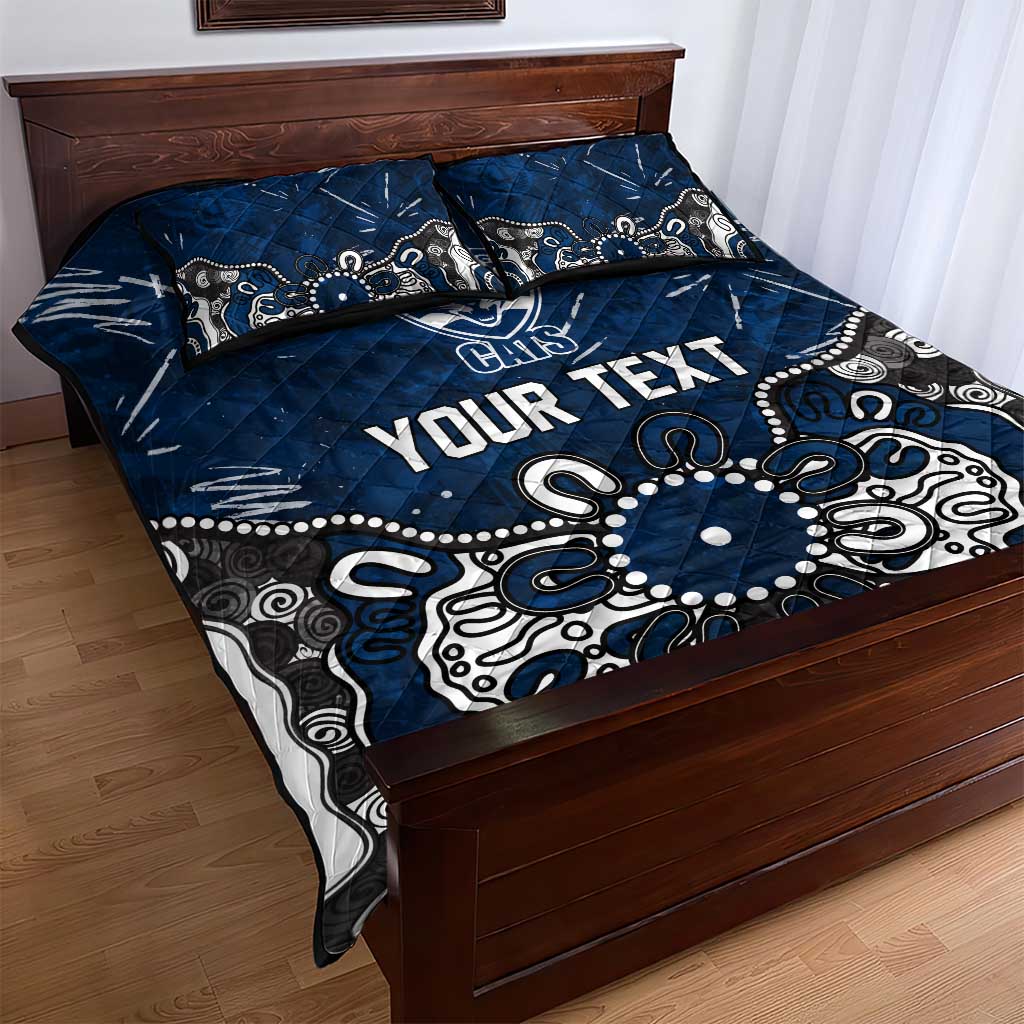 Personalized Geelong Cats Quilt Bed Set Aboriginal Dot Painting Graffiti Style