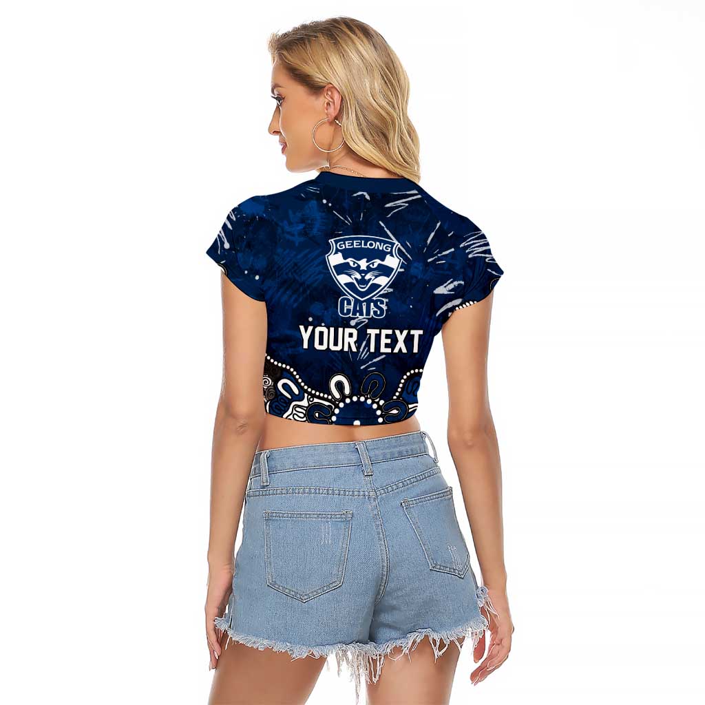 Personalized Geelong Cats Raglan Cropped T Shirt Aboriginal Dot Painting Graffiti Style
