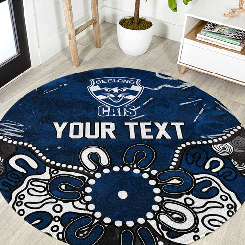 Personalized Geelong Cats Round Carpet Aboriginal Dot Painting Graffiti Style