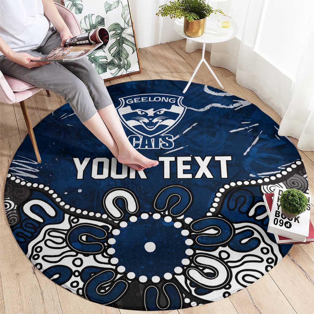 Personalized Geelong Cats Round Carpet Aboriginal Dot Painting Graffiti Style