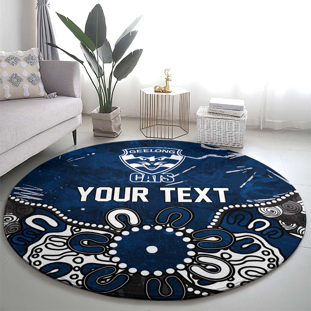 Personalized Geelong Cats Round Carpet Aboriginal Dot Painting Graffiti Style