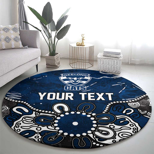 Personalized Geelong Cats Round Carpet Aboriginal Dot Painting Graffiti Style