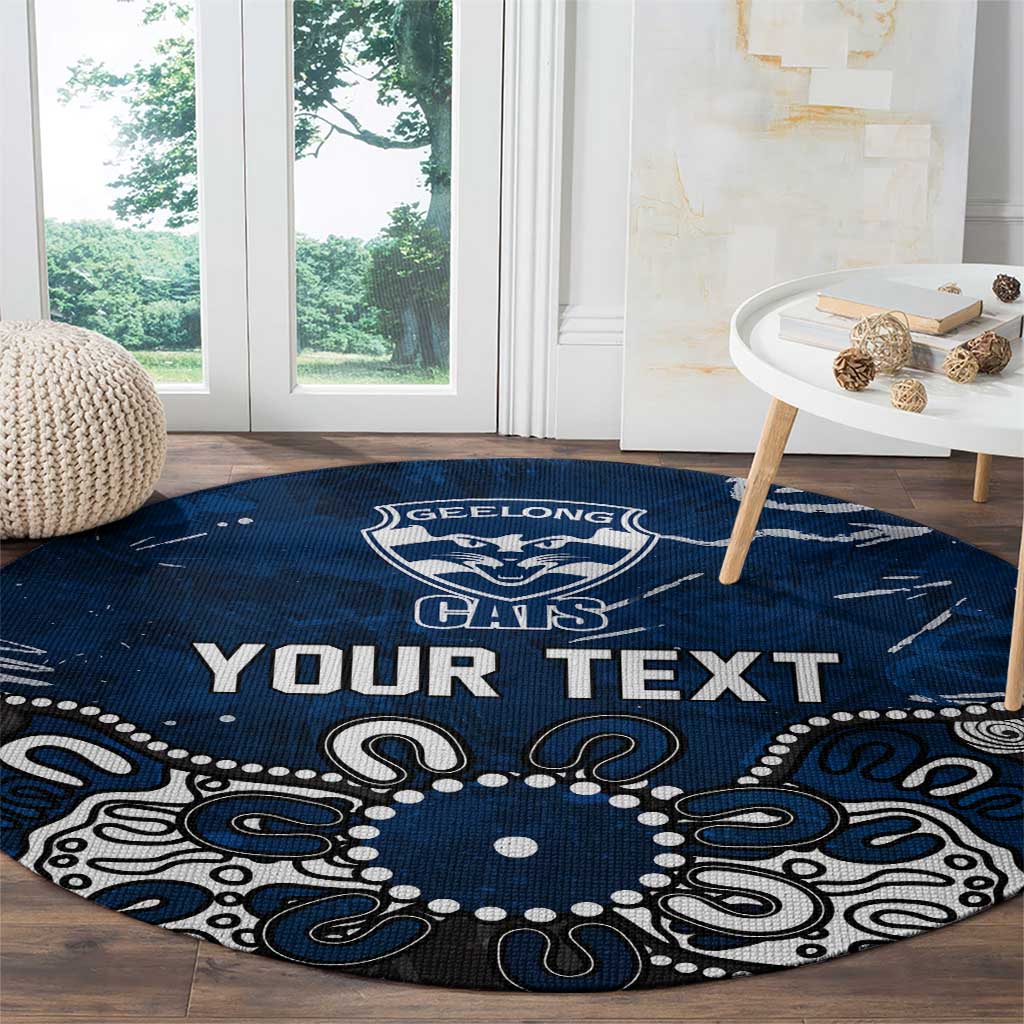 Personalized Geelong Cats Round Carpet Aboriginal Dot Painting Graffiti Style