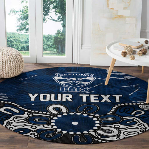 Personalized Geelong Cats Round Carpet Aboriginal Dot Painting Graffiti Style