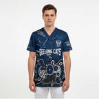 Personalized Geelong Cats Scrub Top Aboriginal Dot Painting Graffiti Style