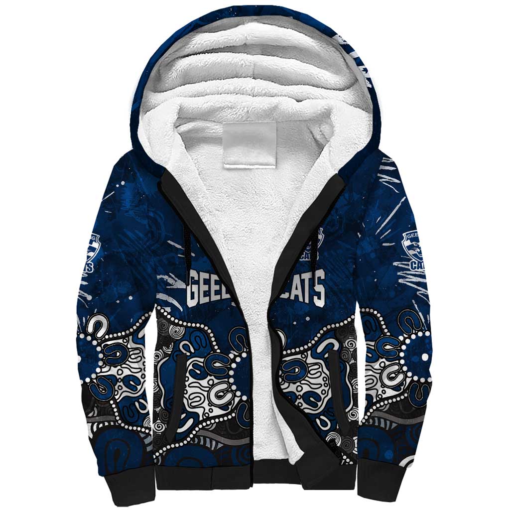 Personalized Geelong Cats Sherpa Hoodie Aboriginal Dot Painting Graffiti Style