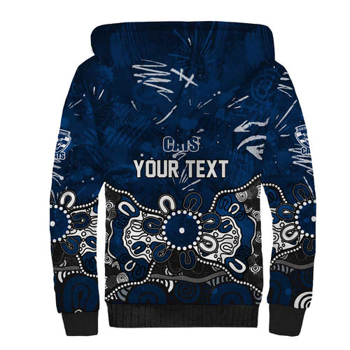 Personalized Geelong Cats Sherpa Hoodie Aboriginal Dot Painting Graffiti Style