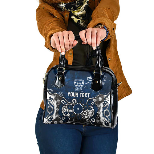 Personalized Geelong Cats Shoulder Handbag Aboriginal Dot Painting Graffiti Style