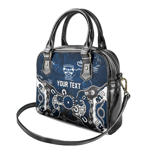 Personalized Geelong Cats Shoulder Handbag Aboriginal Dot Painting Graffiti Style