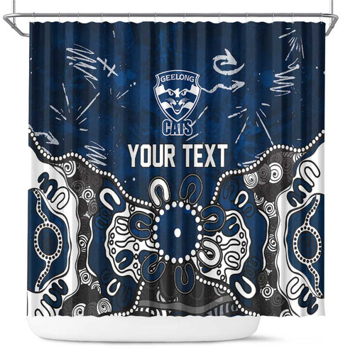 Personalized Geelong Cats Shower Curtain Aboriginal Dot Painting Graffiti Style