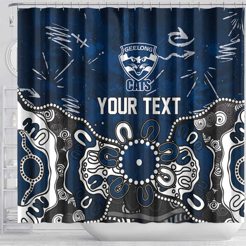 Personalized Geelong Cats Shower Curtain Aboriginal Dot Painting Graffiti Style