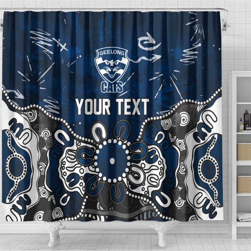 Personalized Geelong Cats Shower Curtain Aboriginal Dot Painting Graffiti Style