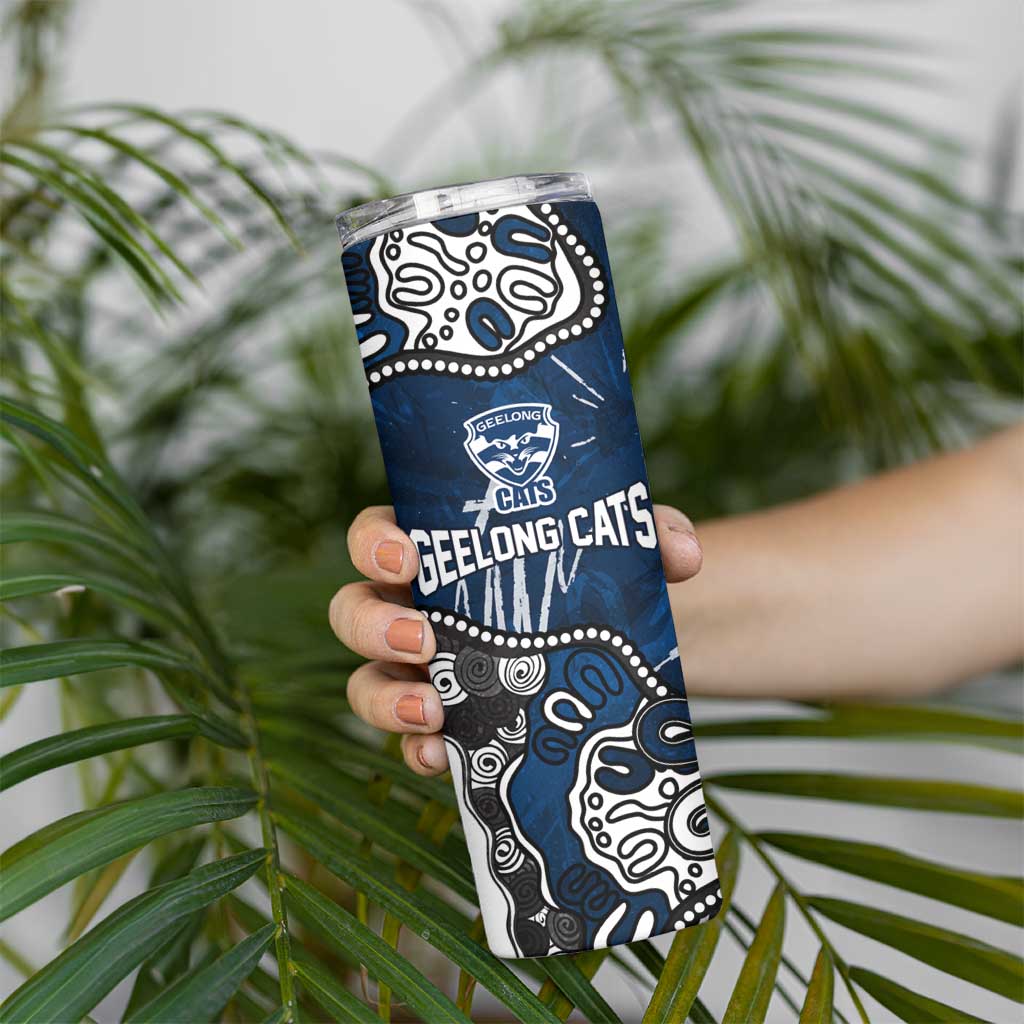 Personalized Geelong Cats Skinny Tumbler Aboriginal Dot Painting Graffiti Style