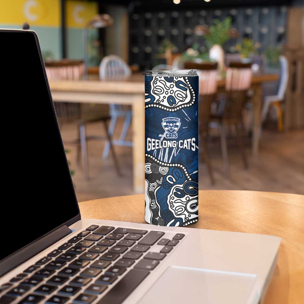 Personalized Geelong Cats Skinny Tumbler Aboriginal Dot Painting Graffiti Style
