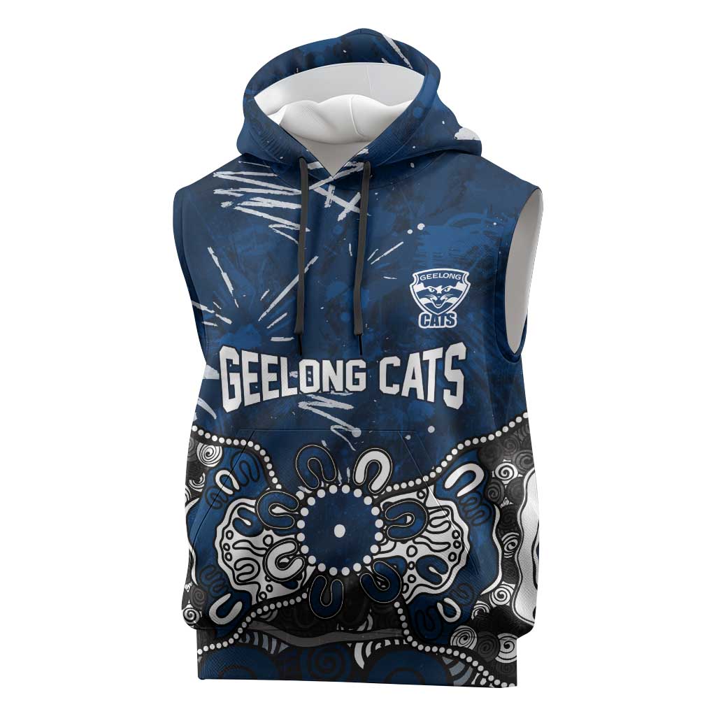 Personalized Geelong Cats Sleeveless Hoodie Aboriginal Dot Painting Graffiti Style