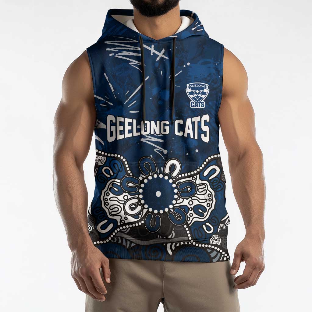 Personalized Geelong Cats Sleeveless Hoodie Aboriginal Dot Painting Graffiti Style