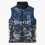 Personalized Geelong Cats Sleeveless Puffer Jacket Aboriginal Dot Painting Graffiti Style