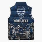 Personalized Geelong Cats Sleeveless Puffer Jacket Aboriginal Dot Painting Graffiti Style
