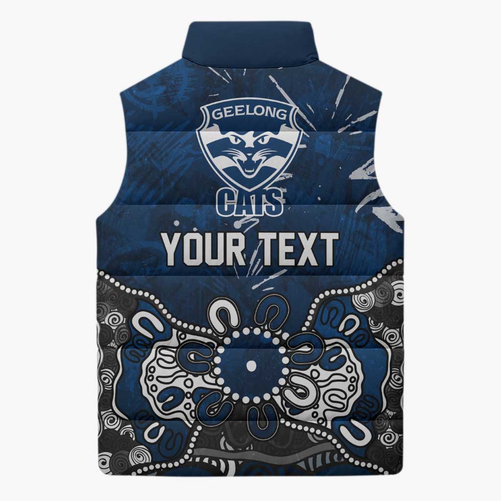 Personalized Geelong Cats Sleeveless Puffer Jacket Aboriginal Dot Painting Graffiti Style