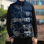 Personalized Geelong Cats Sleeveless Puffer Jacket Aboriginal Dot Painting Graffiti Style