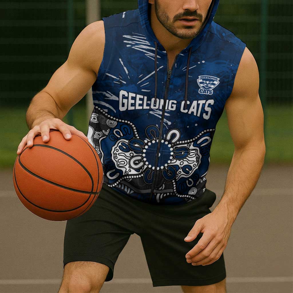 Personalized Geelong Cats Sleeveless Zip Hoodie Aboriginal Dot Painting Graffiti Style