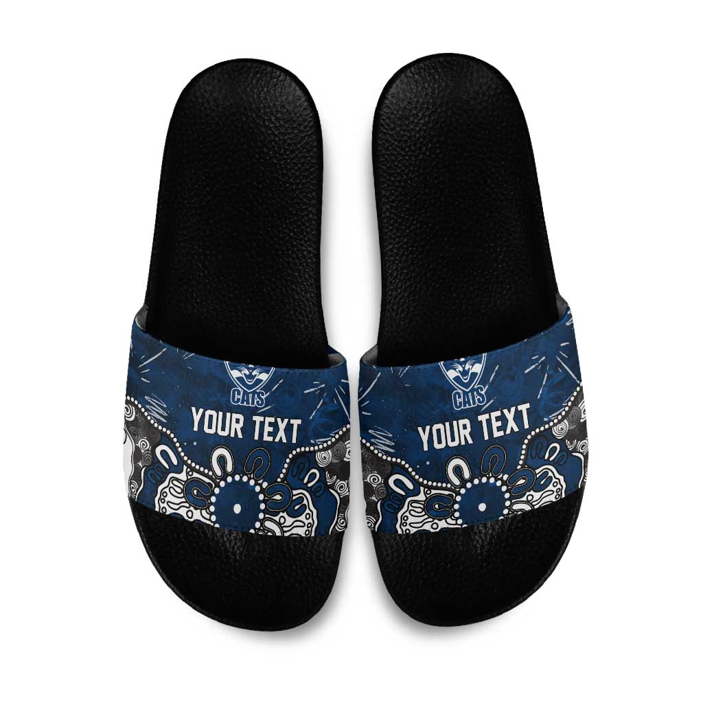 Personalized Geelong Cats Slide Sandals Aboriginal Dot Painting Graffiti Style