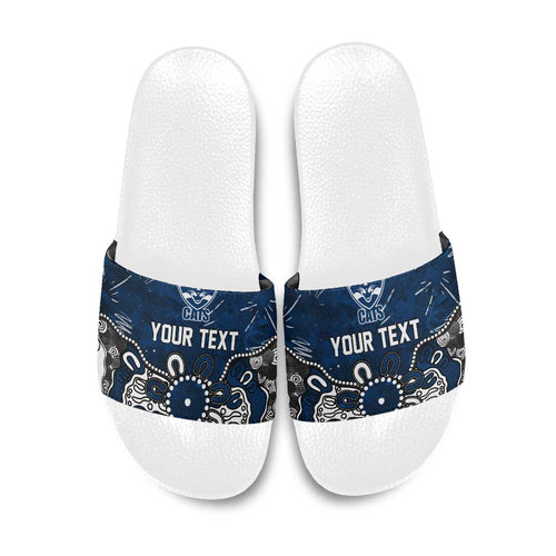 Personalized Geelong Cats Slide Sandals Aboriginal Dot Painting Graffiti Style