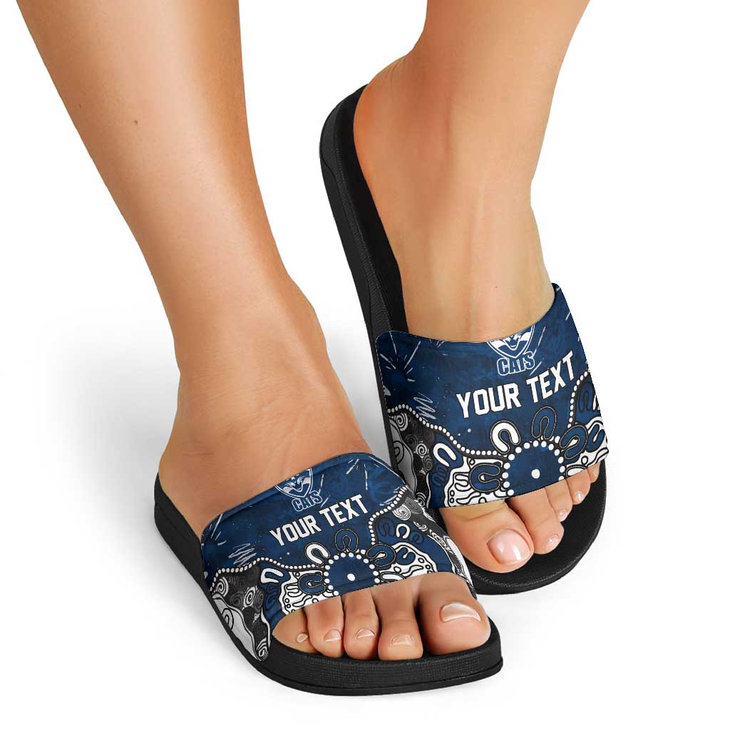 Personalized Geelong Cats Slide Sandals Aboriginal Dot Painting Graffiti Style