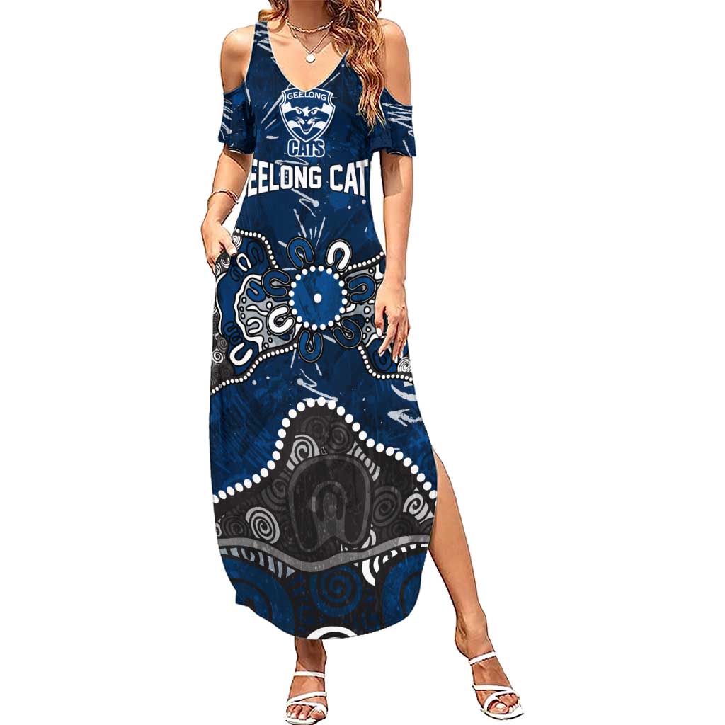 Personalized Geelong Cats Summer Maxi Dress Aboriginal Dot Painting Graffiti Style