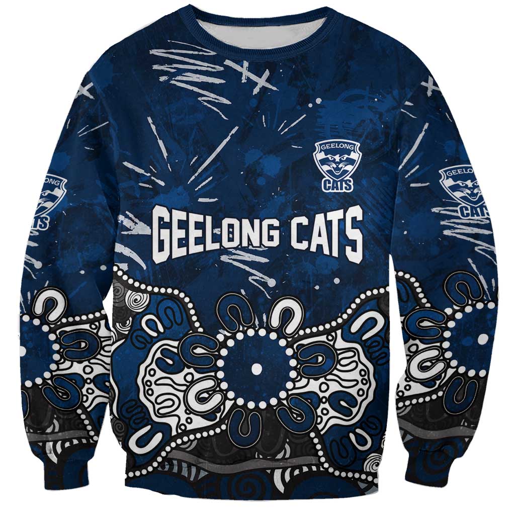 Personalized Geelong Cats Sweatshirt Aboriginal Dot Painting Graffiti Style