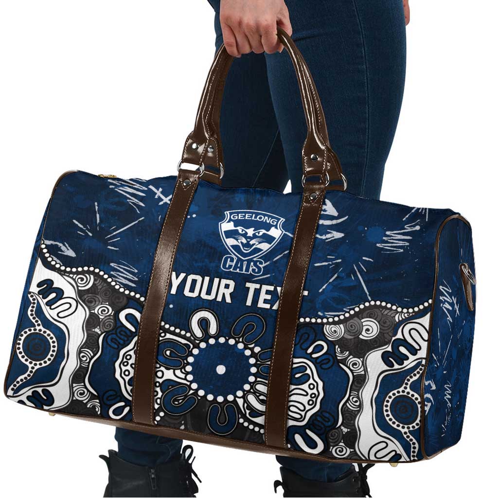 Personalized Geelong Cats Travel Bag Aboriginal Dot Painting Graffiti Style