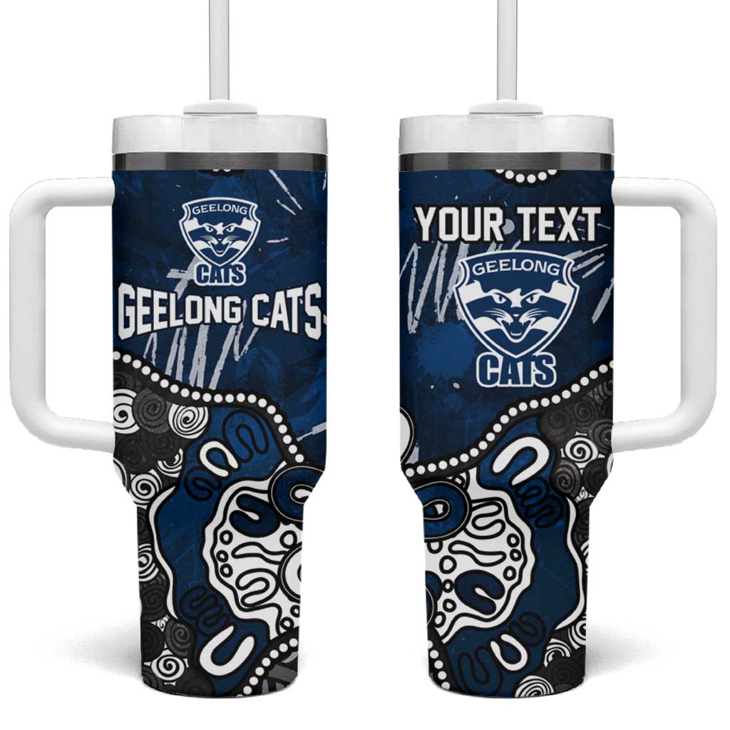 Personalized Geelong Cats Tumbler With Handle Aboriginal Dot Painting Graffiti Style