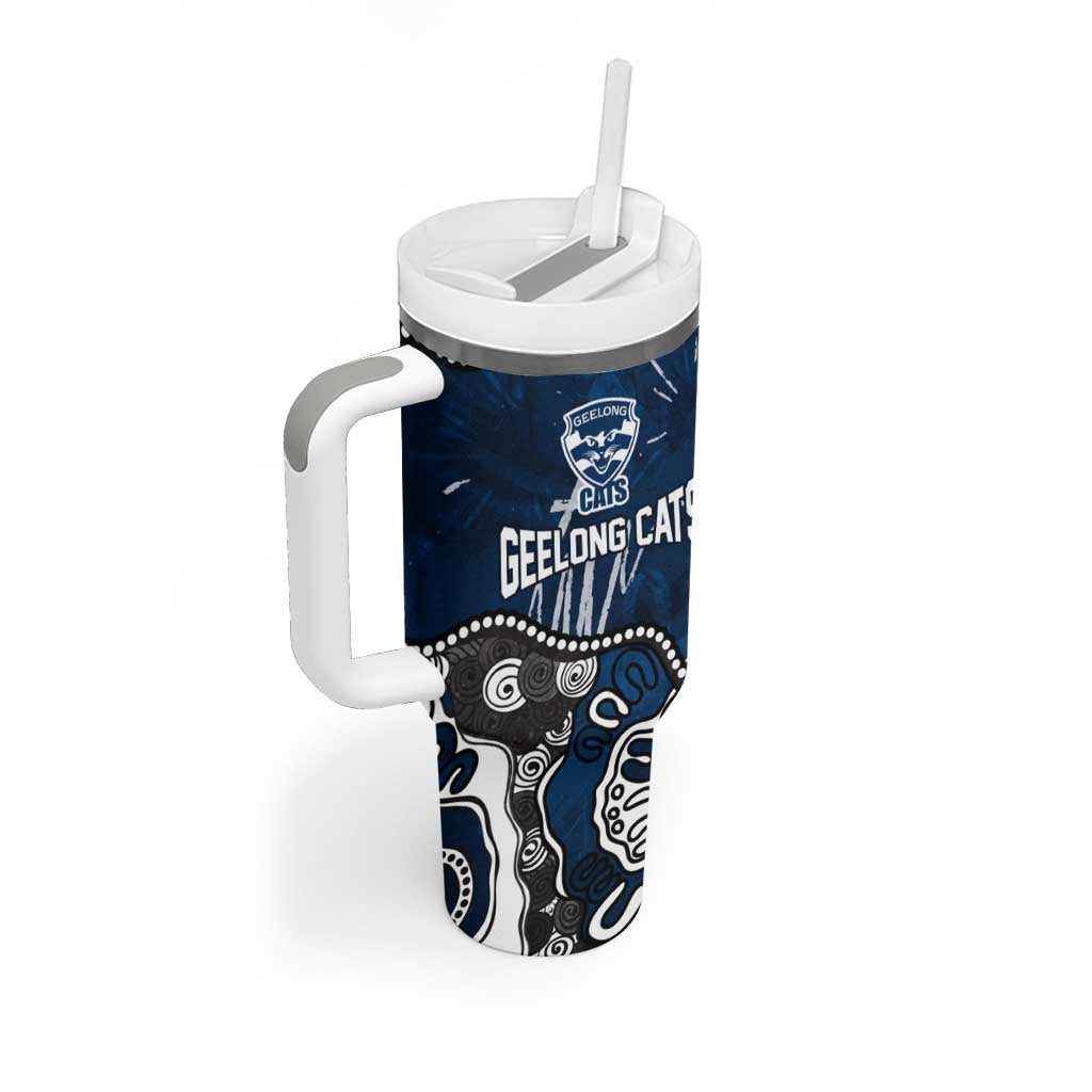 Personalized Geelong Cats Tumbler With Handle Aboriginal Dot Painting Graffiti Style