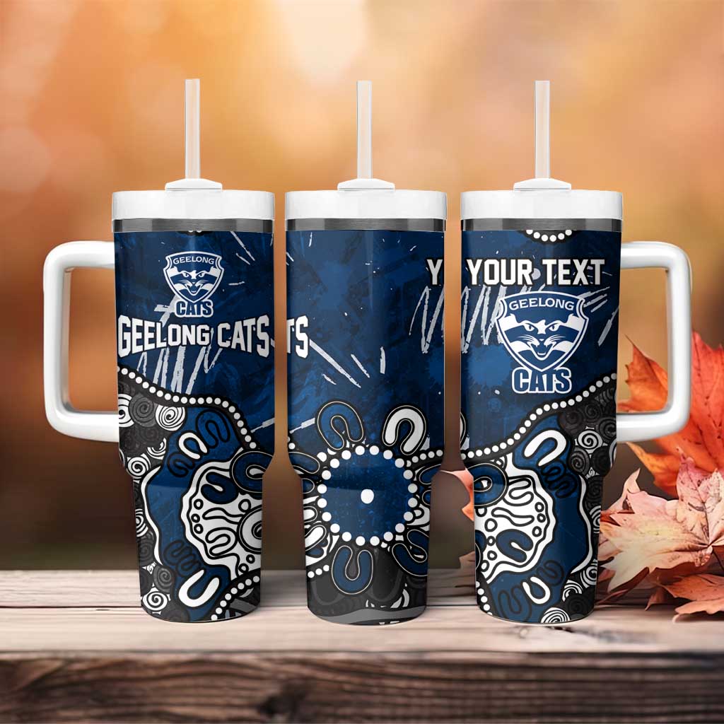 Personalized Geelong Cats Tumbler With Handle Aboriginal Dot Painting Graffiti Style