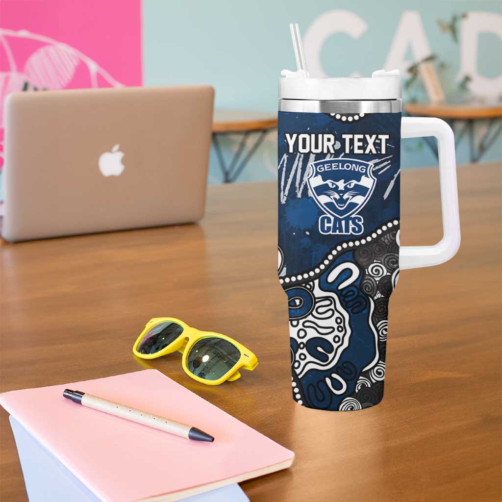 Personalized Geelong Cats Tumbler With Handle Aboriginal Dot Painting Graffiti Style