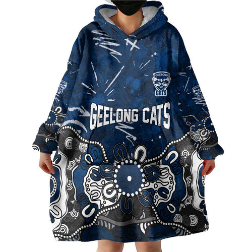 Personalized Geelong Cats Wearable Blanket Hoodie Aboriginal Dot Painting Graffiti Style